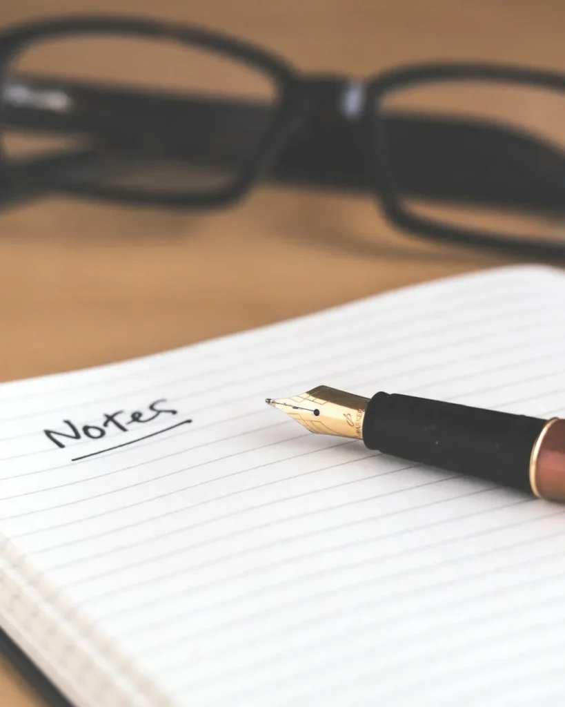 Fountain pen on an open notebook